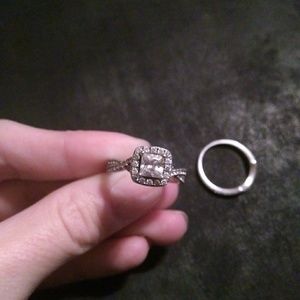 Princess cut Sterling silver engagement ring set